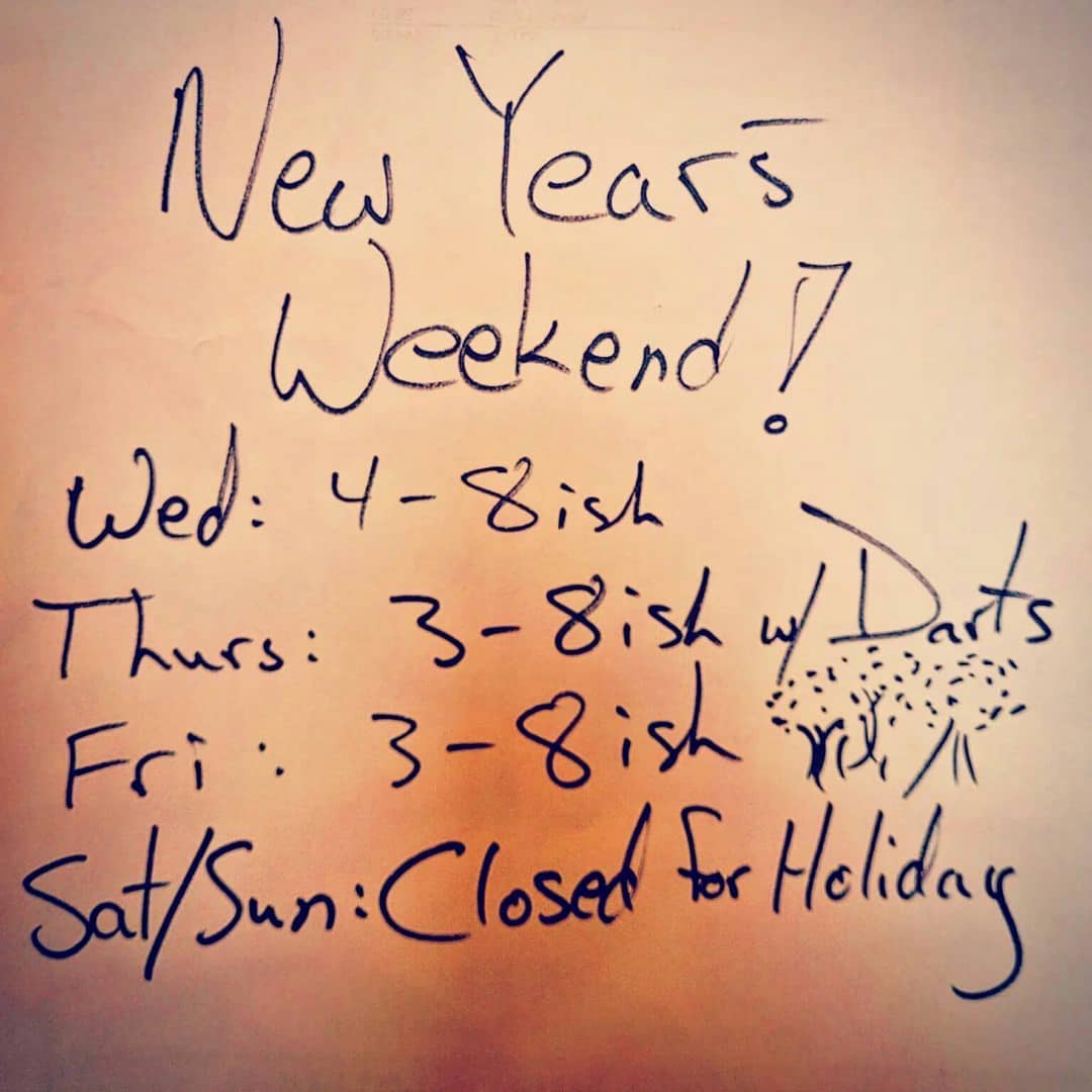 Happy New Year from @arcanabrewing
New Year's Hours! Darts 3-8 tonight, Friday shenanigans 3-8, closed Saturday & Sunday for NY holiday 🍻🎆🍻